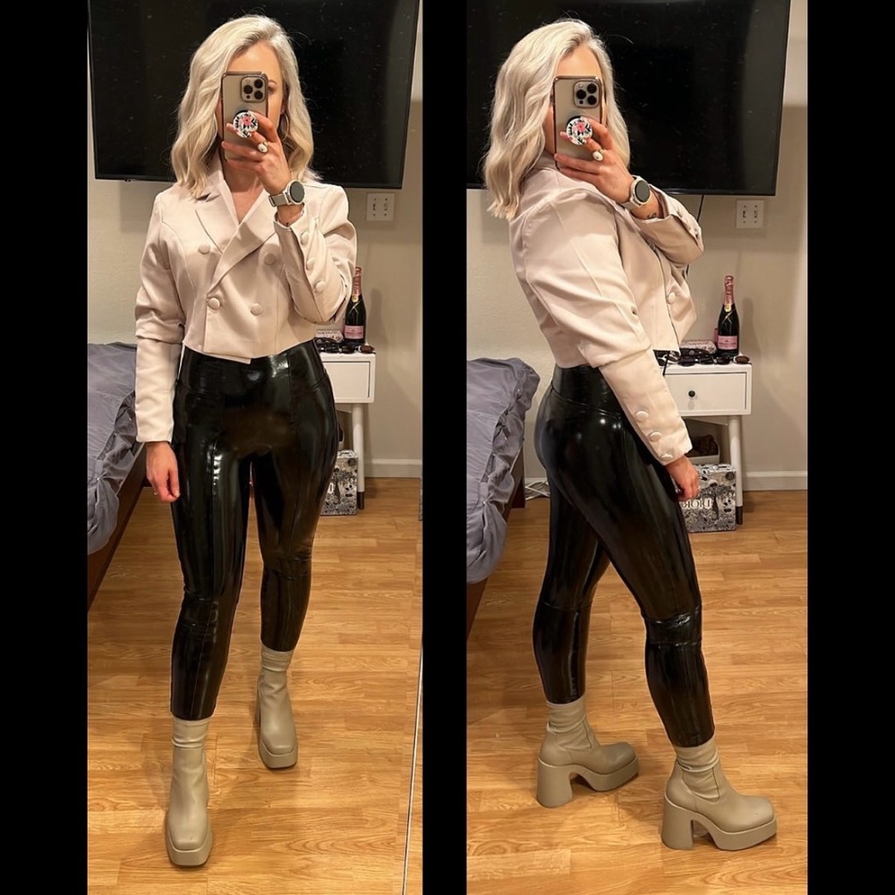 Beige platform square toe boots